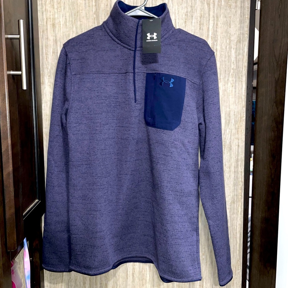 NWT Blue Medium Under Armour Long Sleeve Pullover, Loose Fit Henley Snap Buttons